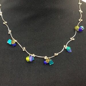 Silver Necklace with Multicolor Beads